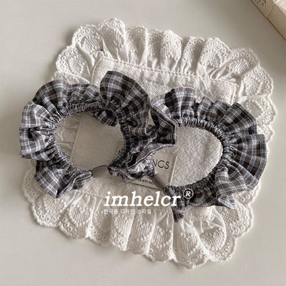 Plaid Scrunchie For Women In Black & White, Summer Cloth Hair Accessory