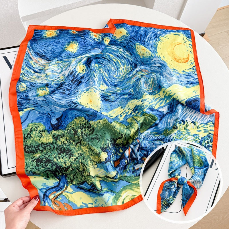 Sweet Style Women's Satin Silk Scarf Featuring Cashew Nuts Pattern In Black & White For Winter