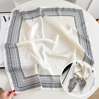 Sweet Style Women's Satin Silk Scarf Featuring Cashew Nuts Pattern In Black & White For Winter