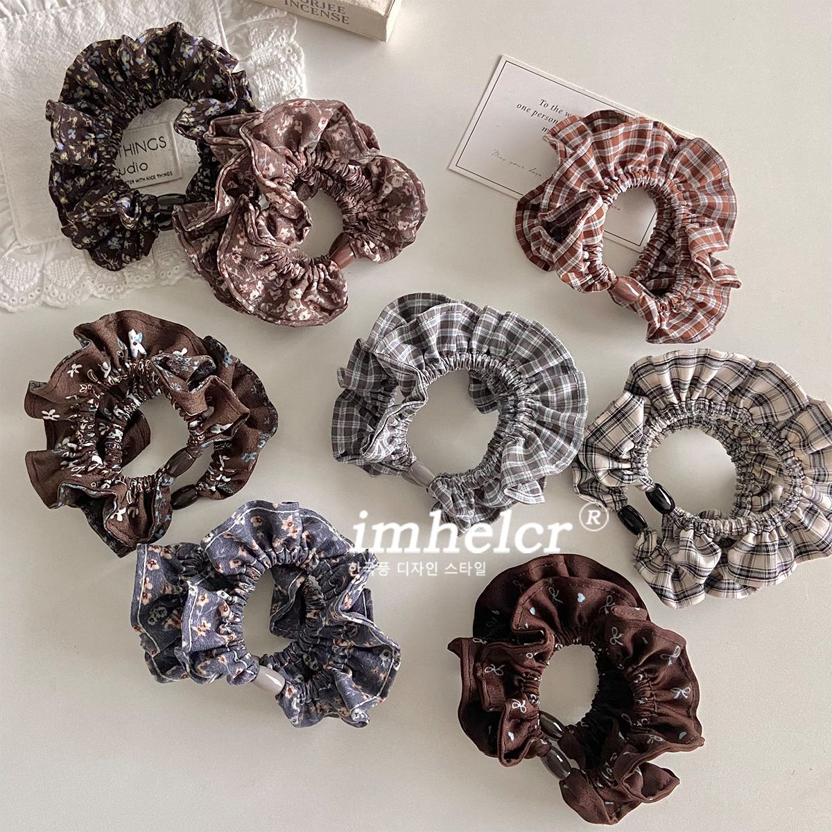 Plaid Scrunchie For Women In Black & White, Summer Cloth Hair Accessory