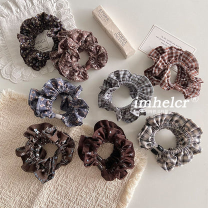 Plaid Scrunchie For Women In Black & White, Summer Cloth Hair Accessory