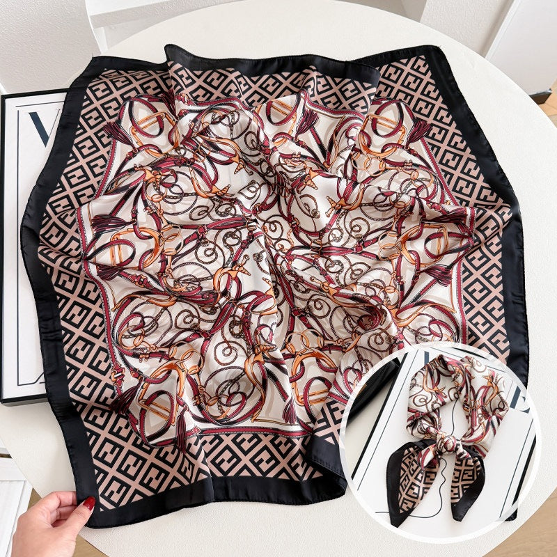 Sweet Style Women's Satin Silk Scarf Featuring Cashew Nuts Pattern In Black & White For Winter