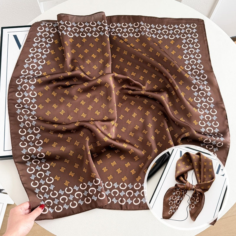 Sweet Style Women's Satin Silk Scarf Featuring Cashew Nuts Pattern In Black & White For Winter