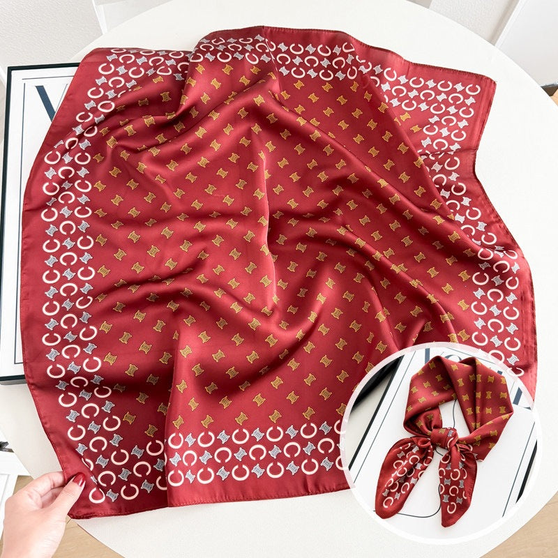 Sweet Style Women's Satin Silk Scarf Featuring Cashew Nuts Pattern In Black & White For Winter
