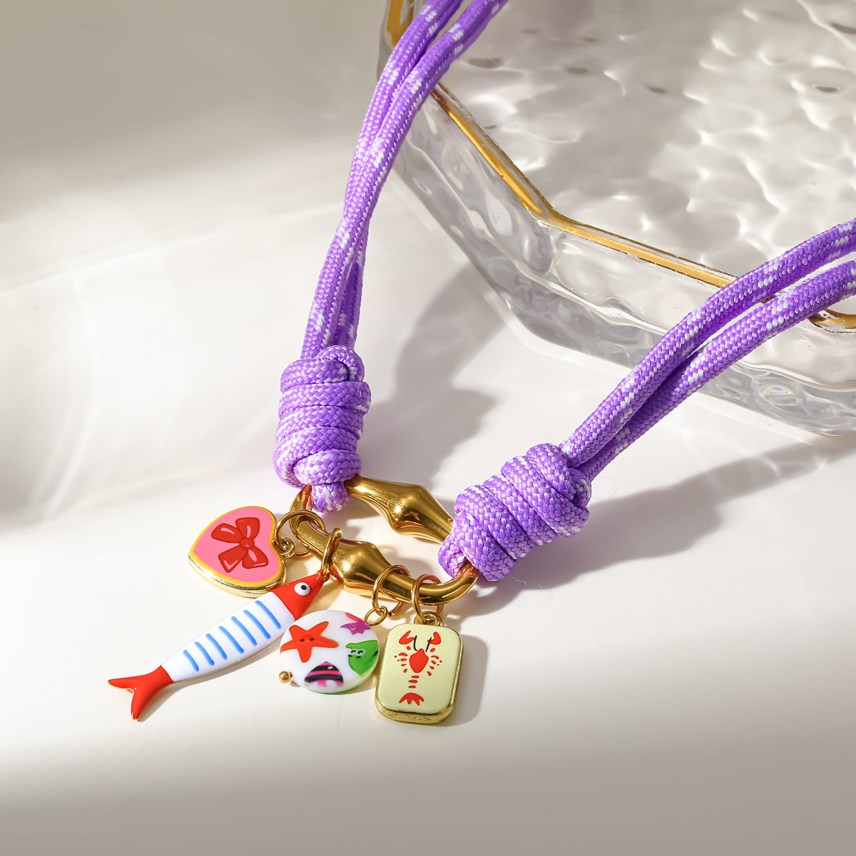 Cherry Electroplated Pendant Necklace Marine Style 18K Gold Plated 304 Stainless Steel Twisted Rope Chain PVD Coating