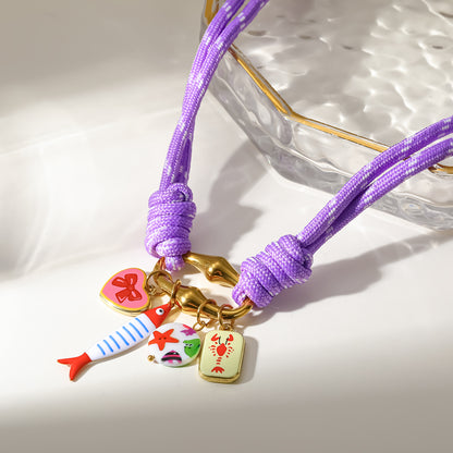 Cherry Electroplated Pendant Necklace Marine Style 18K Gold Plated 304 Stainless Steel Twisted Rope Chain PVD Coating