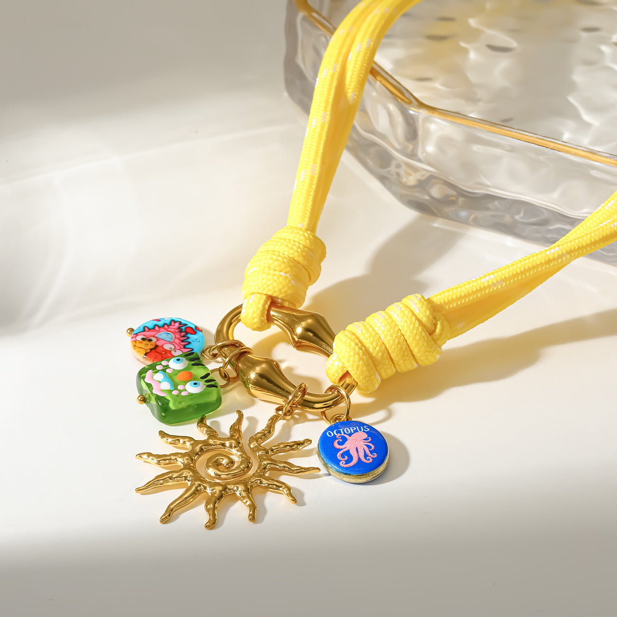 Cherry Electroplated Pendant Necklace Marine Style 18K Gold Plated 304 Stainless Steel Twisted Rope Chain PVD Coating