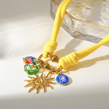 Cherry Electroplated Pendant Necklace Marine Style 18K Gold Plated 304 Stainless Steel Twisted Rope Chain PVD Coating