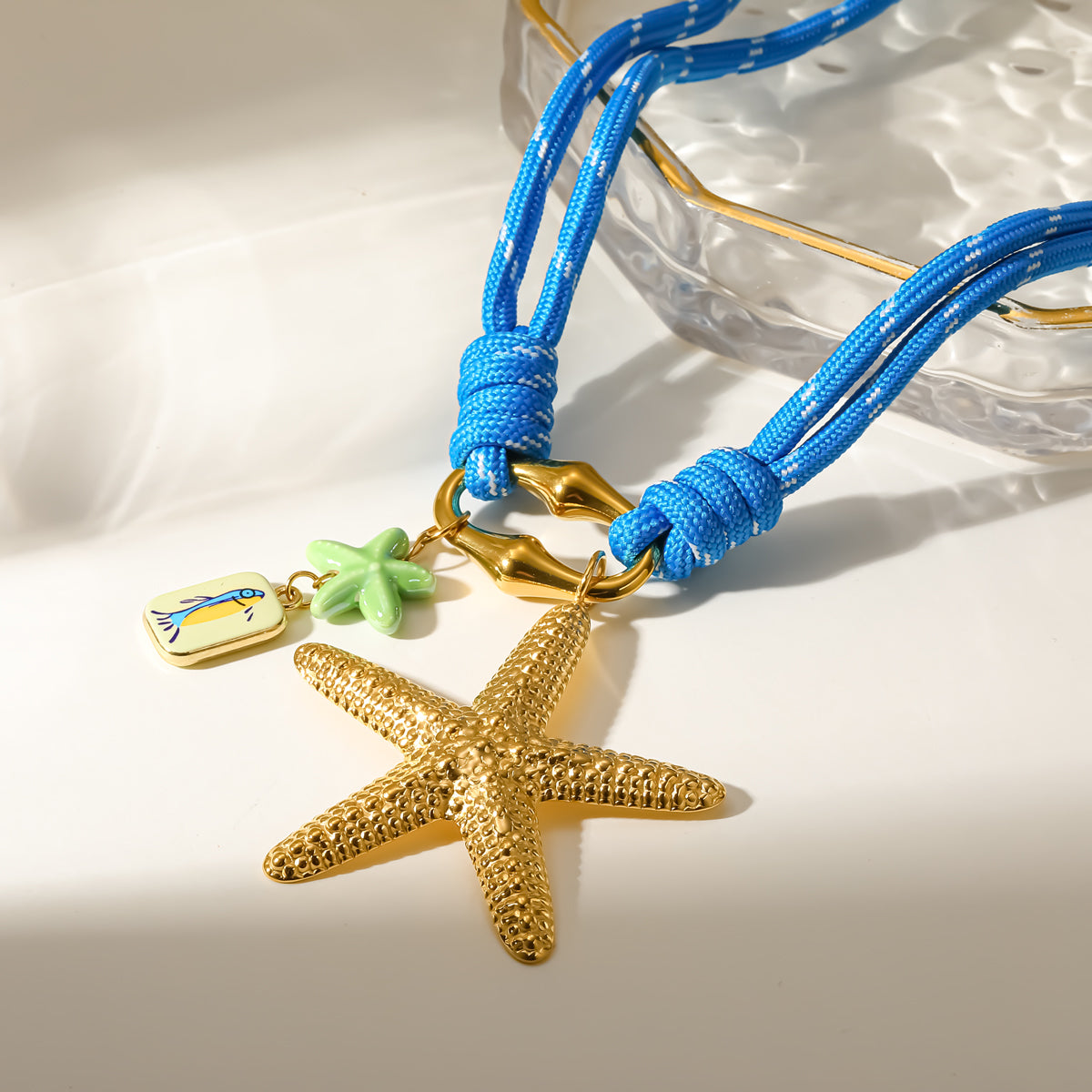 Cherry Electroplated Pendant Necklace Marine Style 18K Gold Plated 304 Stainless Steel Twisted Rope Chain PVD Coating