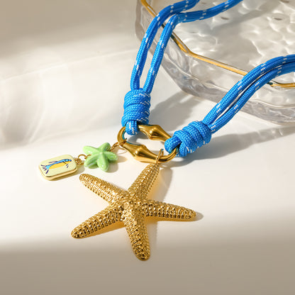 Cherry Electroplated Pendant Necklace Marine Style 18K Gold Plated 304 Stainless Steel Twisted Rope Chain PVD Coating