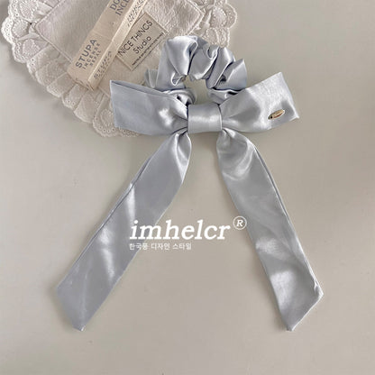 French Style Bow Tie Satin Scrunchie Hair Accessory In Champagne, Perfect For Summer