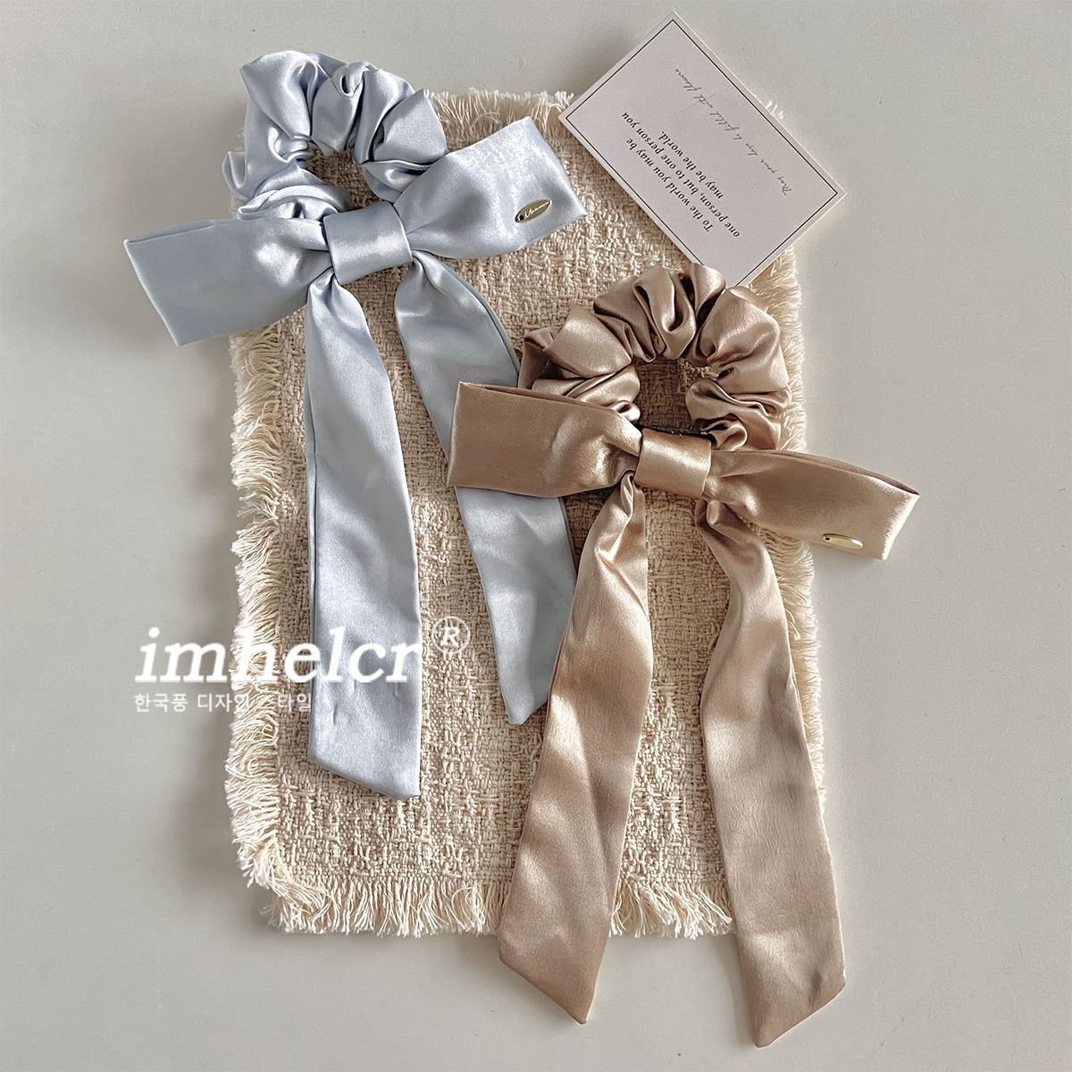 French Style Bow Tie Satin Scrunchie Hair Accessory In Champagne, Perfect For Summer