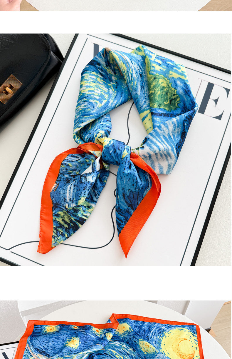 Sweet Style Women's Satin Silk Scarf Featuring Cashew Nuts Pattern In Black & White For Winter