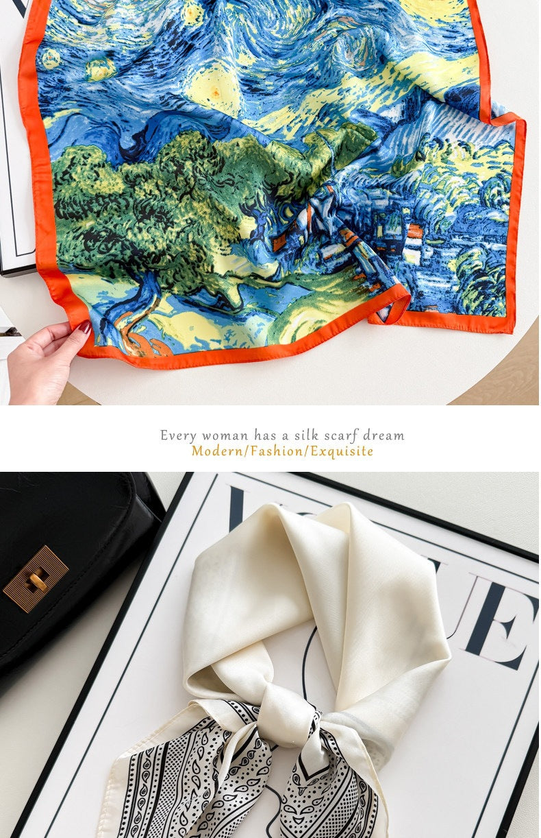 Sweet Style Women's Satin Silk Scarf Featuring Cashew Nuts Pattern In Black & White For Winter