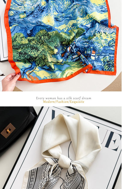 Sweet Style Women's Satin Silk Scarf Featuring Cashew Nuts Pattern In Black & White For Winter
