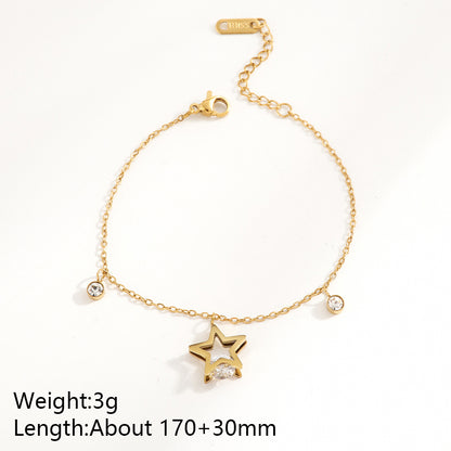 Trillion-cut Multi Charms Unisex Bracelet, 18K Gold PVD Electroplated, 304 Stainless Steel Chain With Rhinestones
