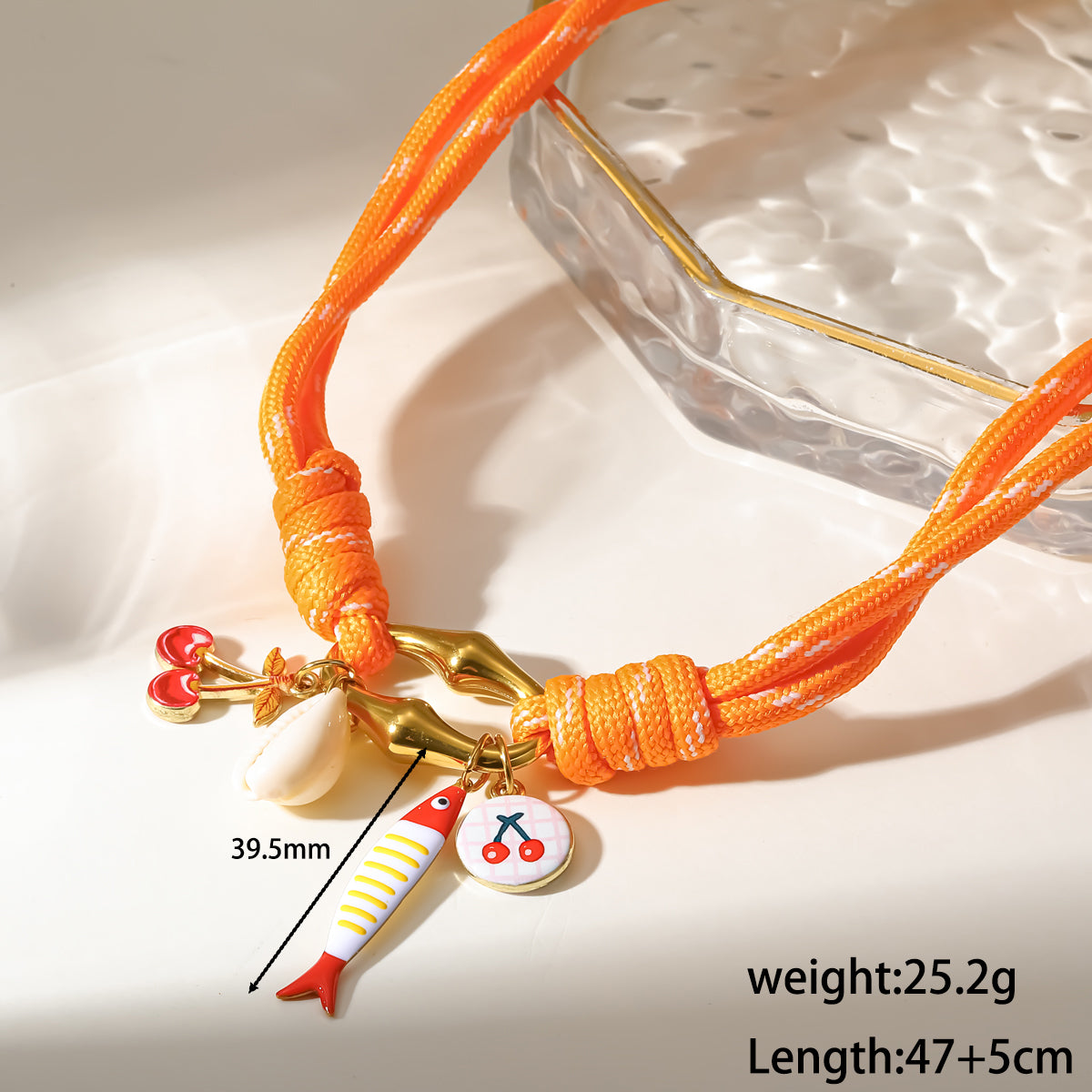 Cherry Electroplated Pendant Necklace Marine Style 18K Gold Plated 304 Stainless Steel Twisted Rope Chain PVD Coating