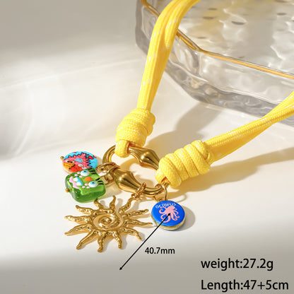 Cherry Electroplated Pendant Necklace Marine Style 18K Gold Plated 304 Stainless Steel Twisted Rope Chain PVD Coating