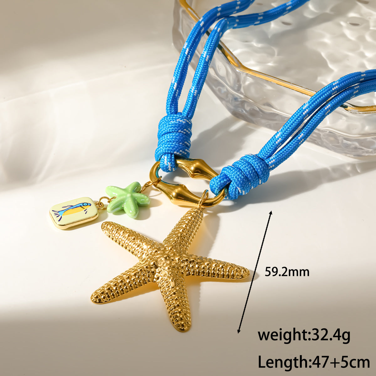 Cherry Electroplated Pendant Necklace Marine Style 18K Gold Plated 304 Stainless Steel Twisted Rope Chain PVD Coating