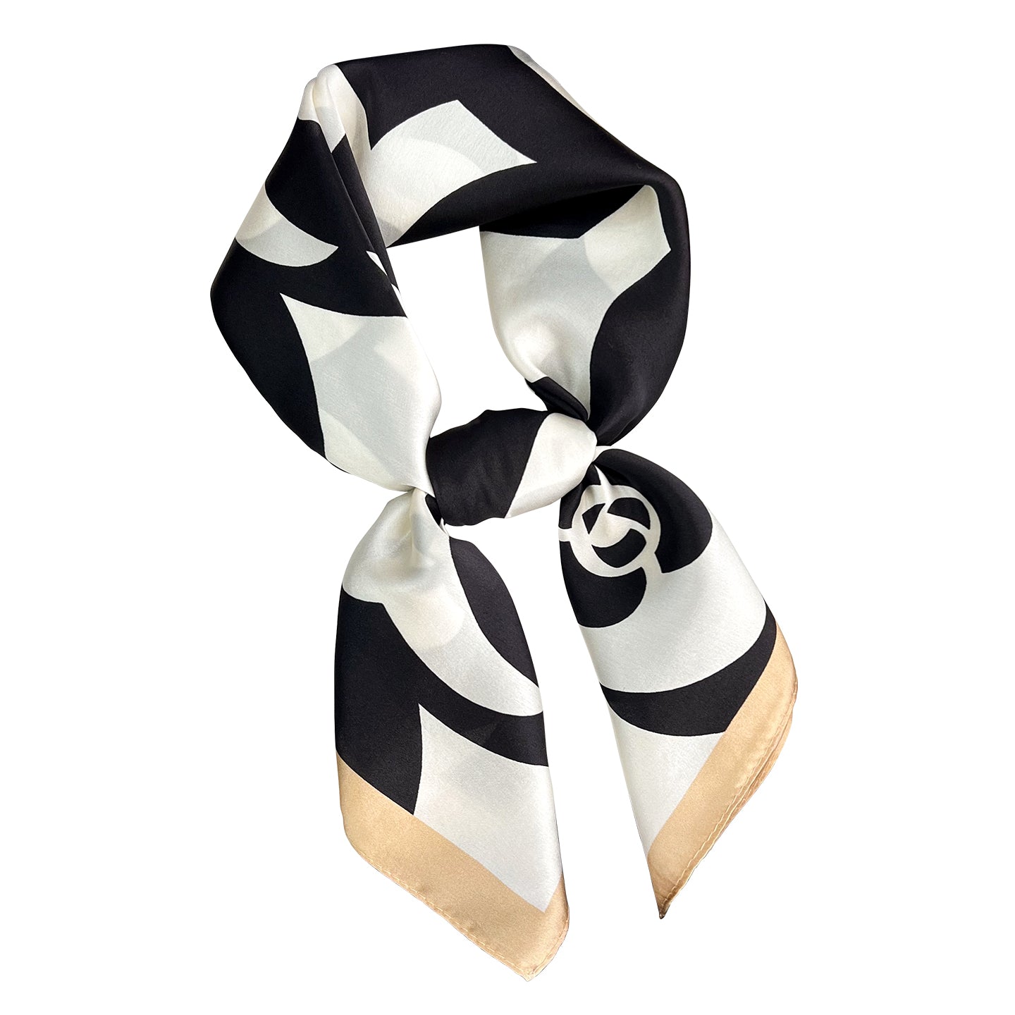 French Style Silk Scarf For Women Featuring Elegant Black & White Flowers, Perfect For Summer