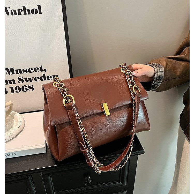 Women’s Square PU Leather Bag With Sewing Thread Detail, Single Shoulder Strap, Perfect For Spring And Summer