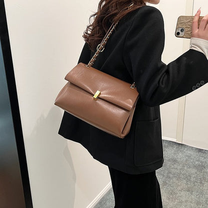 Women’s Square PU Leather Bag With Sewing Thread Detail, Single Shoulder Strap, Perfect For Spring And Summer
