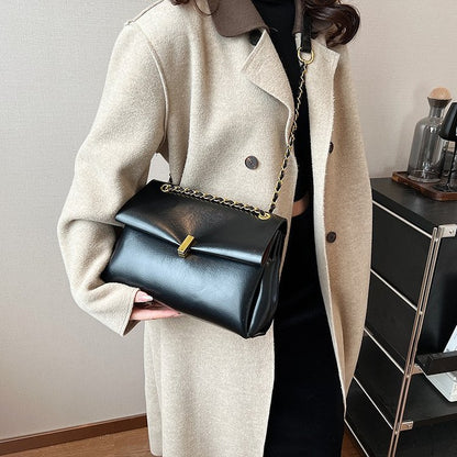 Women’s Square PU Leather Bag With Sewing Thread Detail, Single Shoulder Strap, Perfect For Spring And Summer
