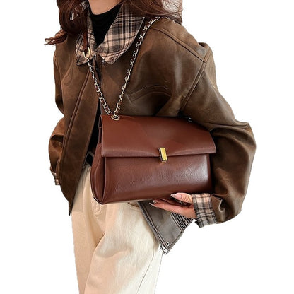 Women’s Square PU Leather Bag With Sewing Thread Detail, Single Shoulder Strap, Perfect For Spring And Summer