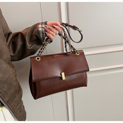 Women’s Square PU Leather Bag With Sewing Thread Detail, Single Shoulder Strap, Perfect For Spring And Summer