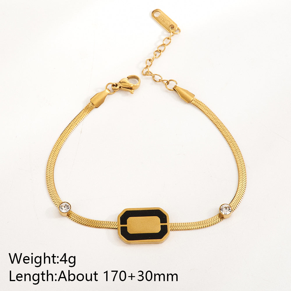 Unisex Round Multi Charms Bracelet With Handmade Chain, Electroplated 304 Stainless Steel, 18K Gold Plated With Rhinestones