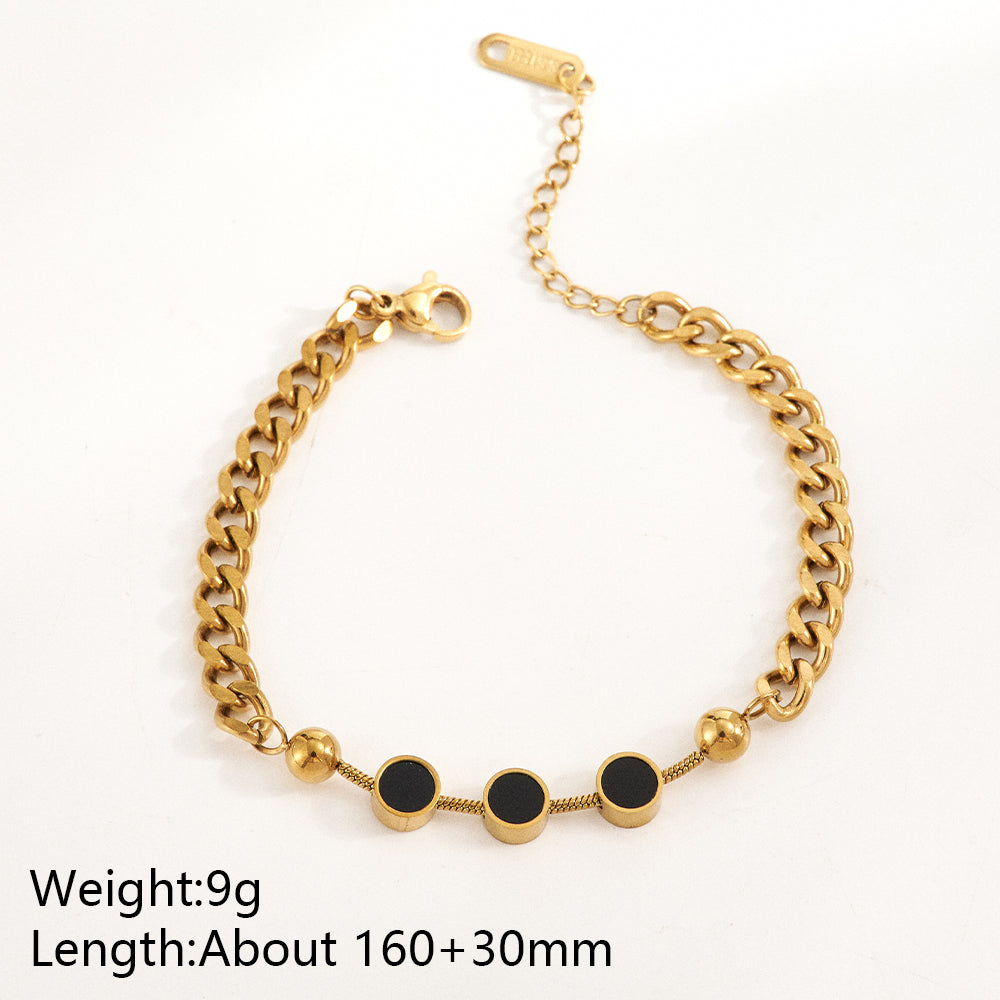 Unisex Round Multi Charms Bracelet With Handmade Chain, Electroplated 304 Stainless Steel, 18K Gold Plated With Rhinestones