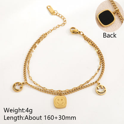 Unisex Round Multi Charms Bracelet With Handmade Chain, Electroplated 304 Stainless Steel, 18K Gold Plated With Rhinestones