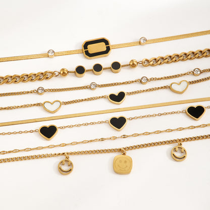 Unisex Round Multi Charms Bracelet With Handmade Chain, Electroplated 304 Stainless Steel, 18K Gold Plated With Rhinestones