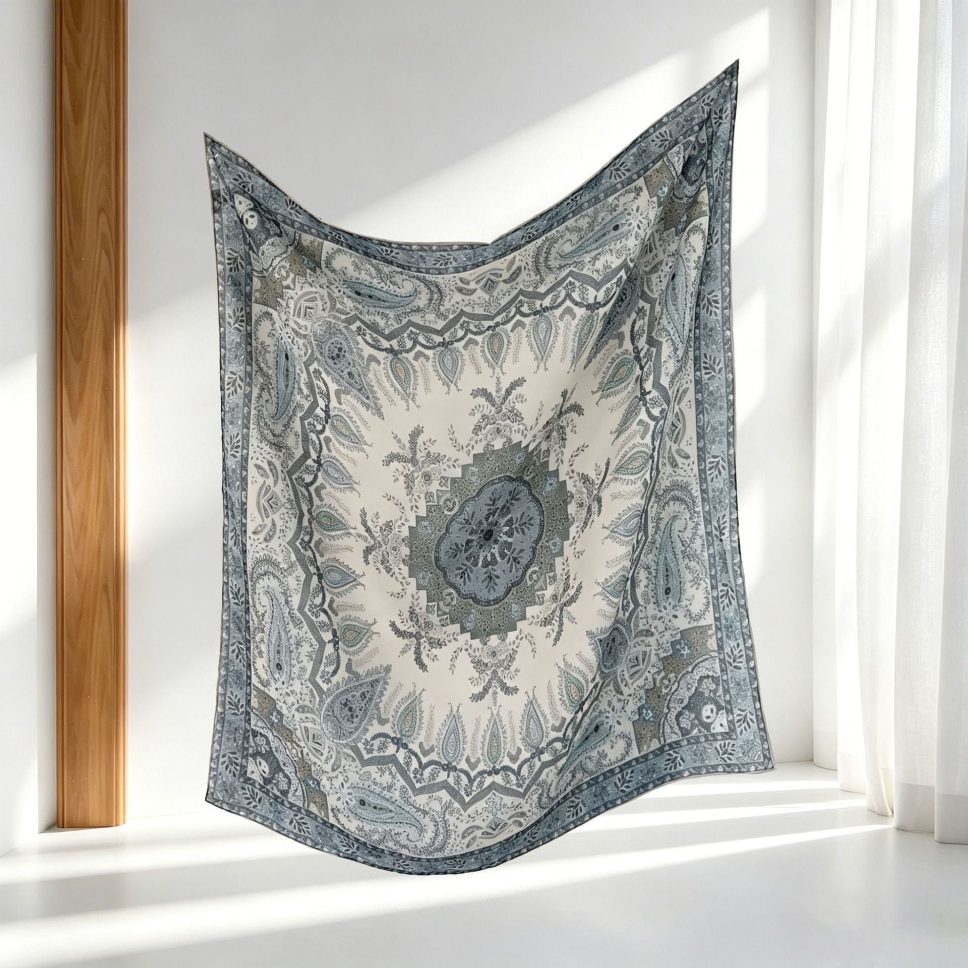 Retro Silk Scarf For Women Featuring Elegant Flowers, Perfect For Summer