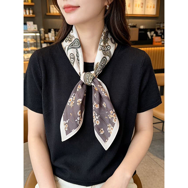 Elegant Silk Cashew Nuts Pattern Silk Scarf For Women In Grey, Perfect For Summer