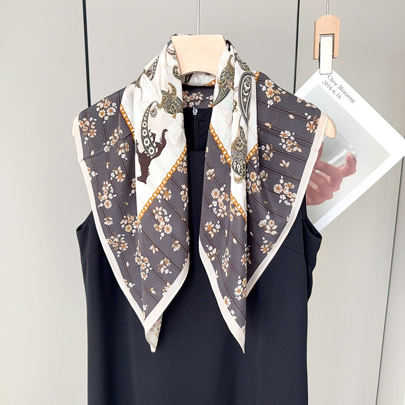 Elegant Silk Cashew Nuts Pattern Silk Scarf For Women In Grey, Perfect For Summer
