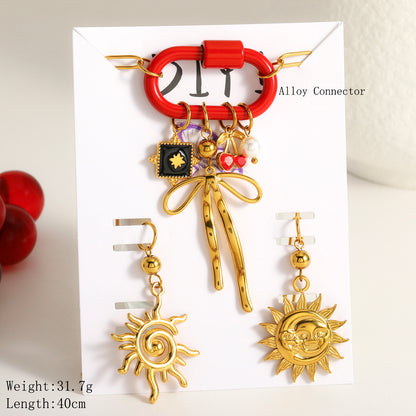 Cartoon Style Jewelry Set For Women With 18K Real Gold Plated 0.03µm Finish Featuring Artificial Pearl And Paperclip Chain