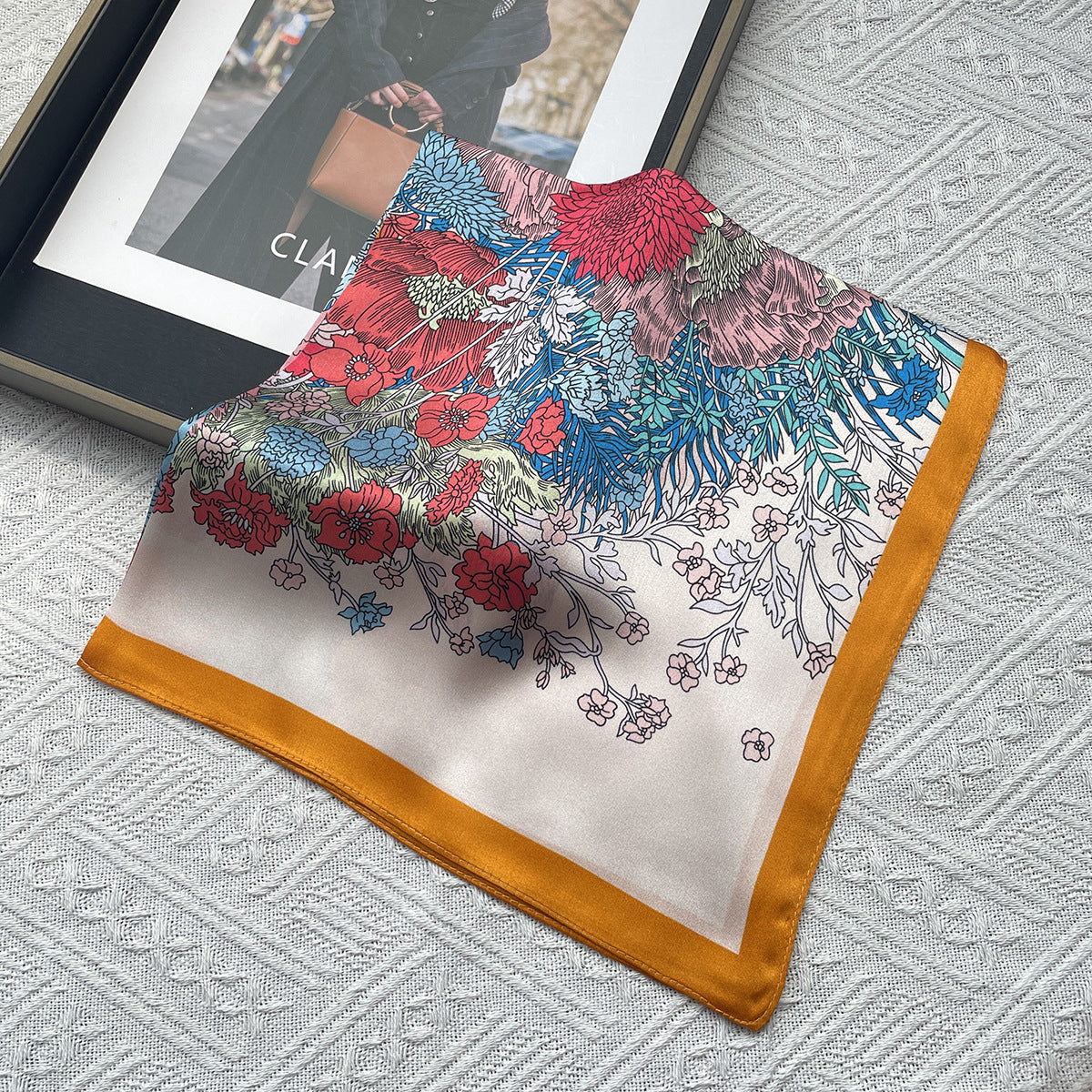 Silk Scarf With Flowers Pattern, Perfect For Summer