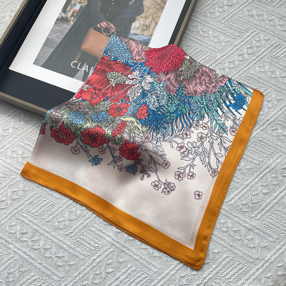 Silk Scarf With Flowers Pattern, Perfect For Summer