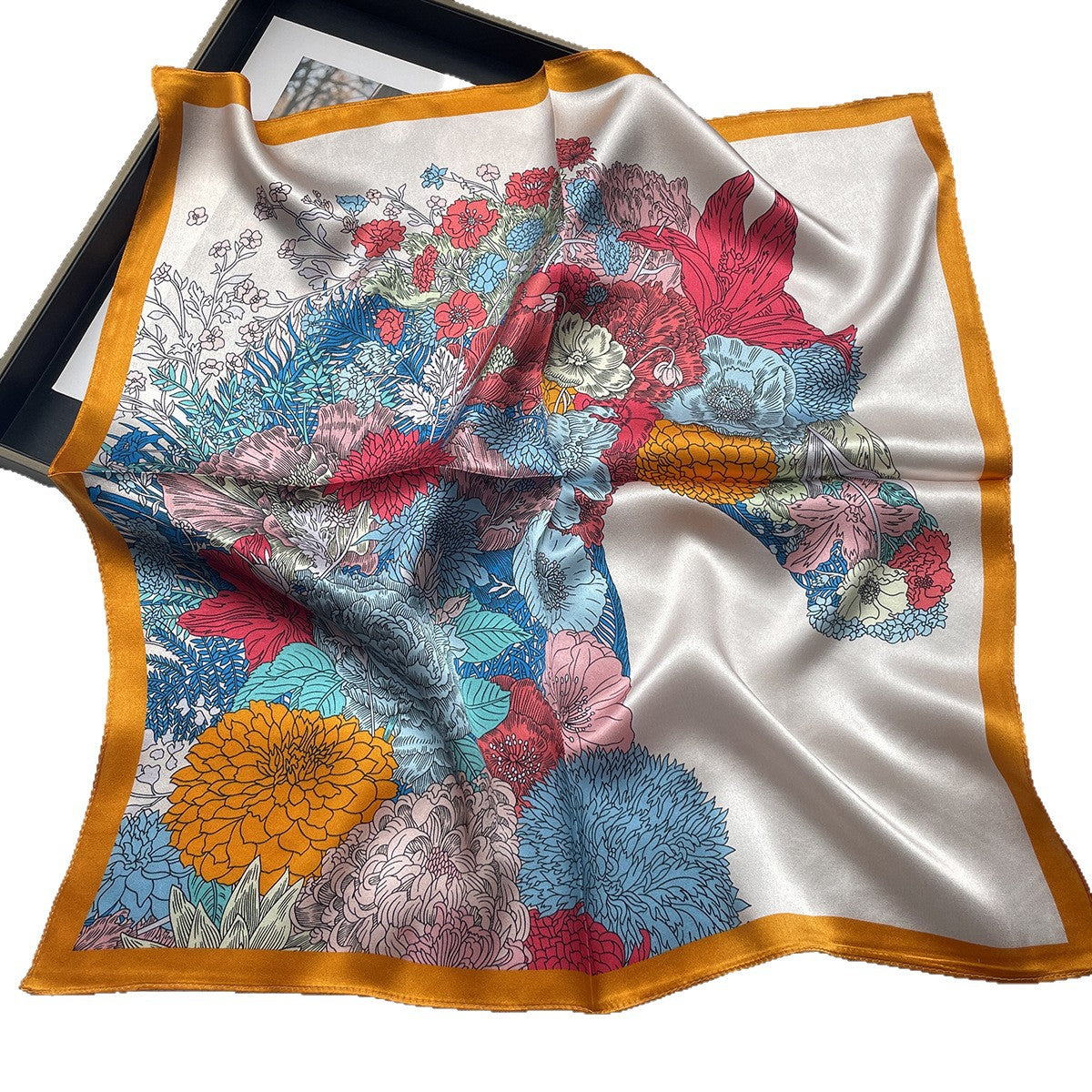 Silk Scarf With Flowers Pattern, Perfect For Summer
