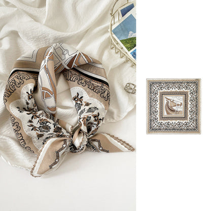 Women’s Commute Silk Scarf Featuring Elegant Horse Pattern, Perfect For Summer