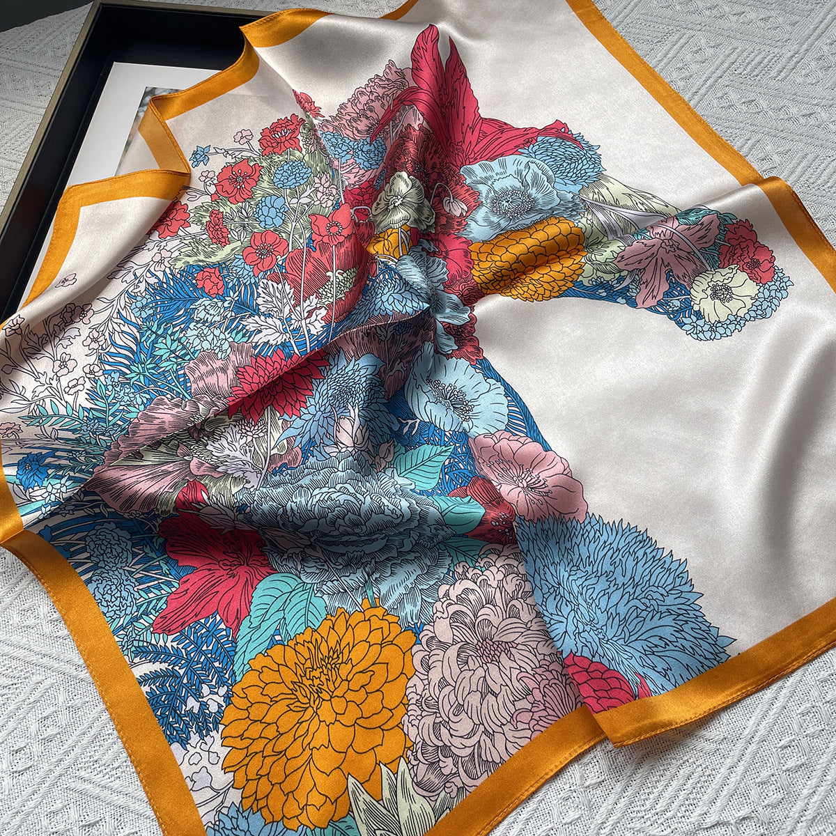Silk Scarf With Flowers Pattern, Perfect For Summer