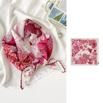 Women’s Commute Silk Scarf Featuring Elegant Horse Pattern, Perfect For Summer