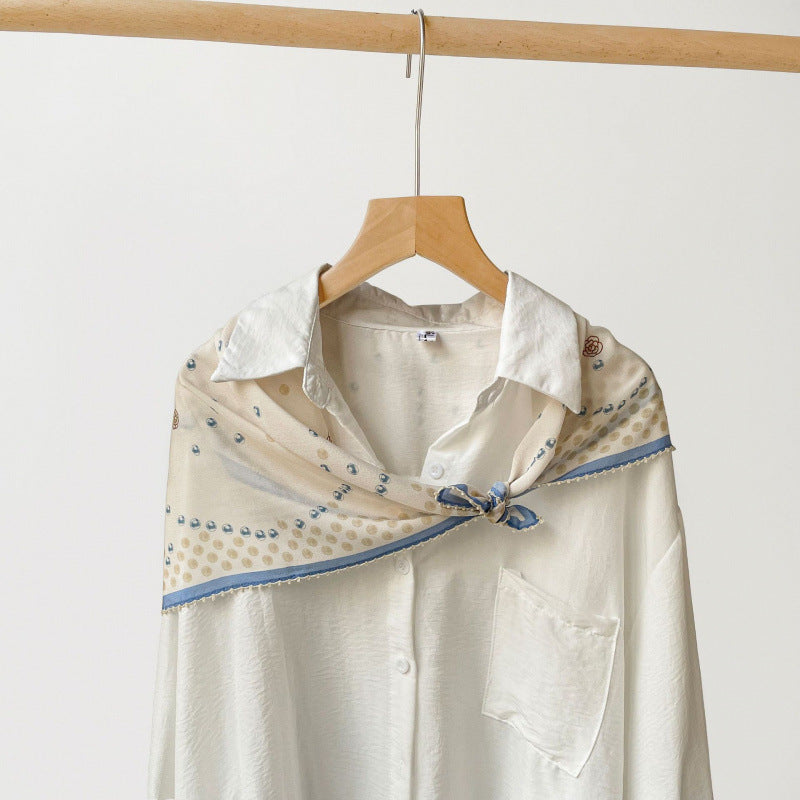 Women’s Commute Silk Scarf Featuring Elegant Horse Pattern, Perfect For Summer