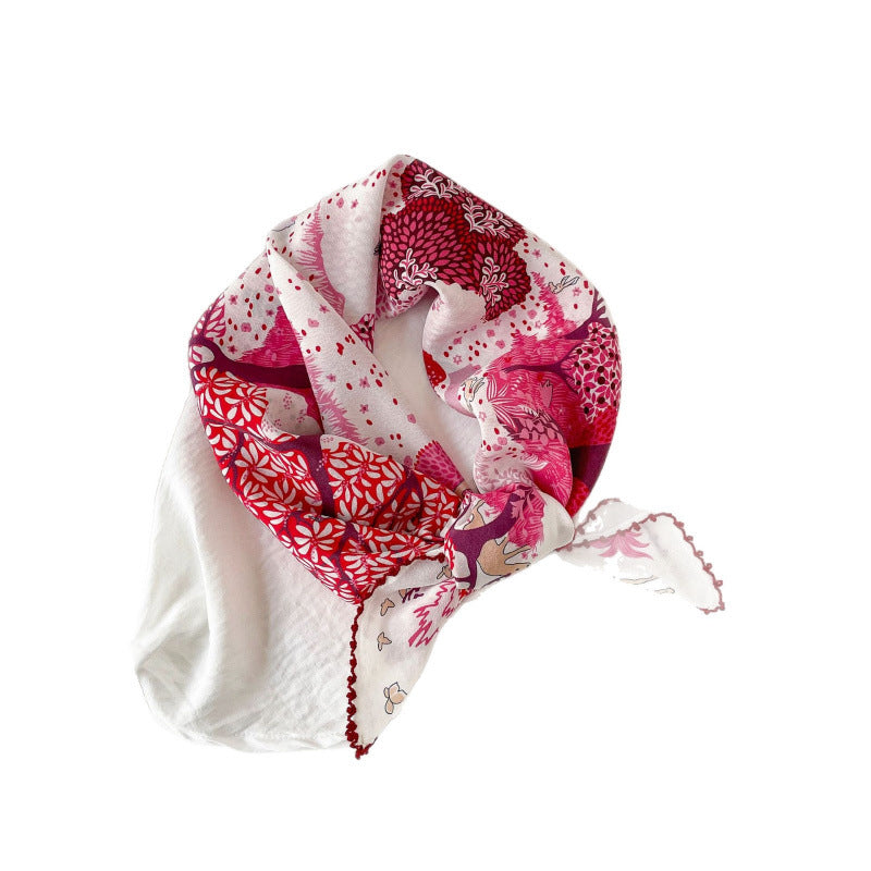 Women’s Commute Silk Scarf Featuring Elegant Horse Pattern, Perfect For Summer