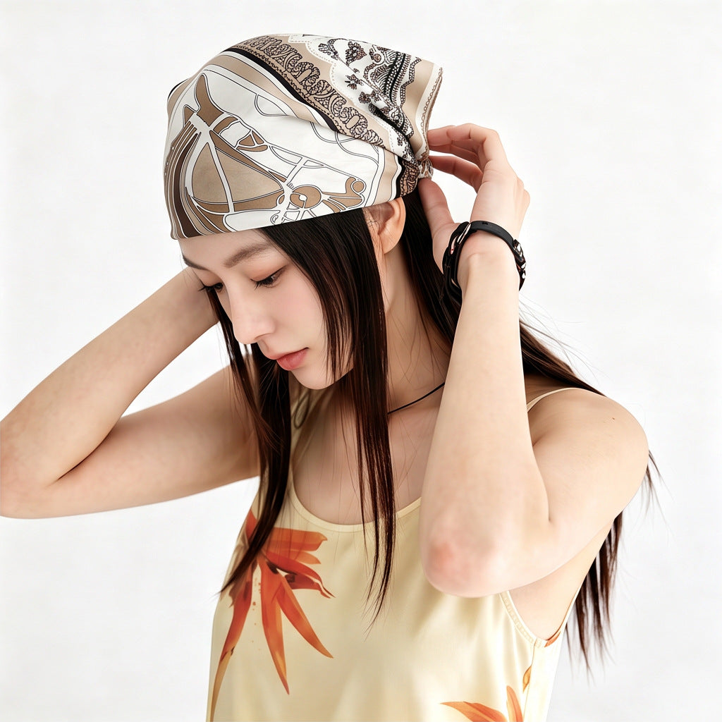 Women’s Commute Silk Scarf Featuring Elegant Horse Pattern, Perfect For Summer