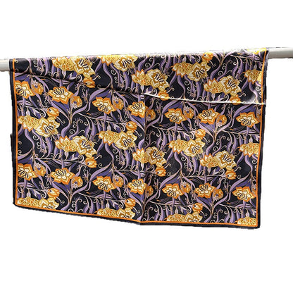 Silk Bandana With Flowers Pattern In Purple, Perfect For Summer