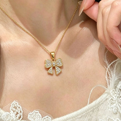 Sweet Bow Tie Pendant Necklace For Adults In 304 Stainless Steel With Cable Chain, Perfect For Party Wear