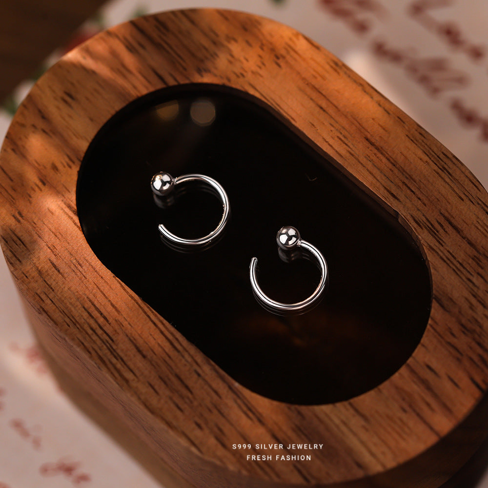 Simple Style Round Earrings For Women In Silver Featuring Electroplated S999 Silver Material