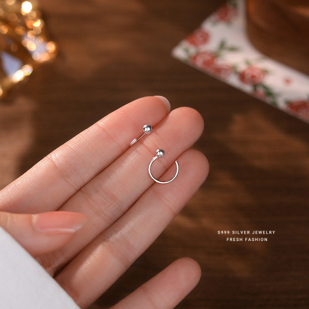 Simple Style Round Earrings For Women In Silver Featuring Electroplated S999 Silver Material